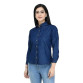Womens Denim Solid Casual Collared Neck Shirt Blue Fabric